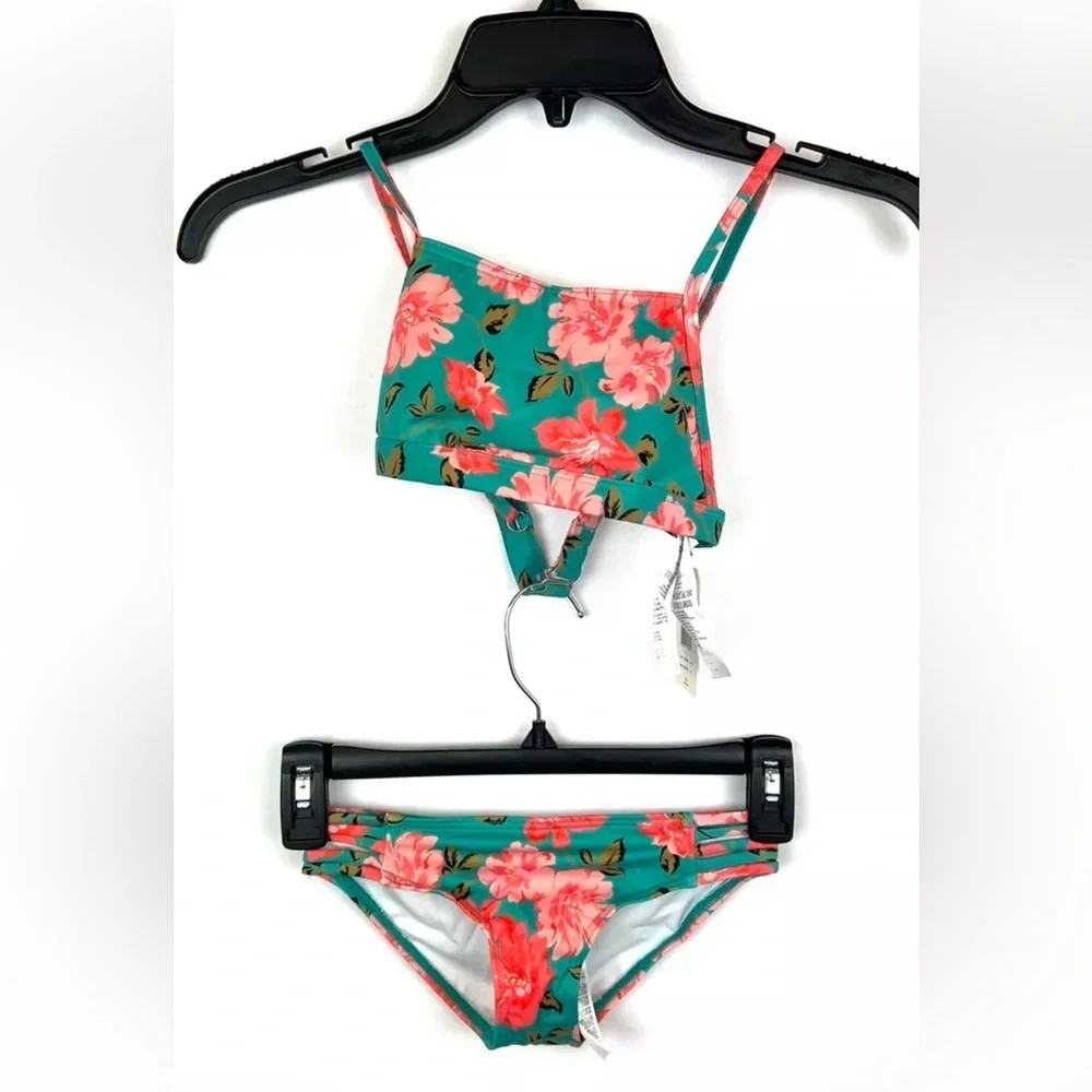 Billabong Girl’s Blue/Floral Two Piece Bikini Swimsuit Set Size 7